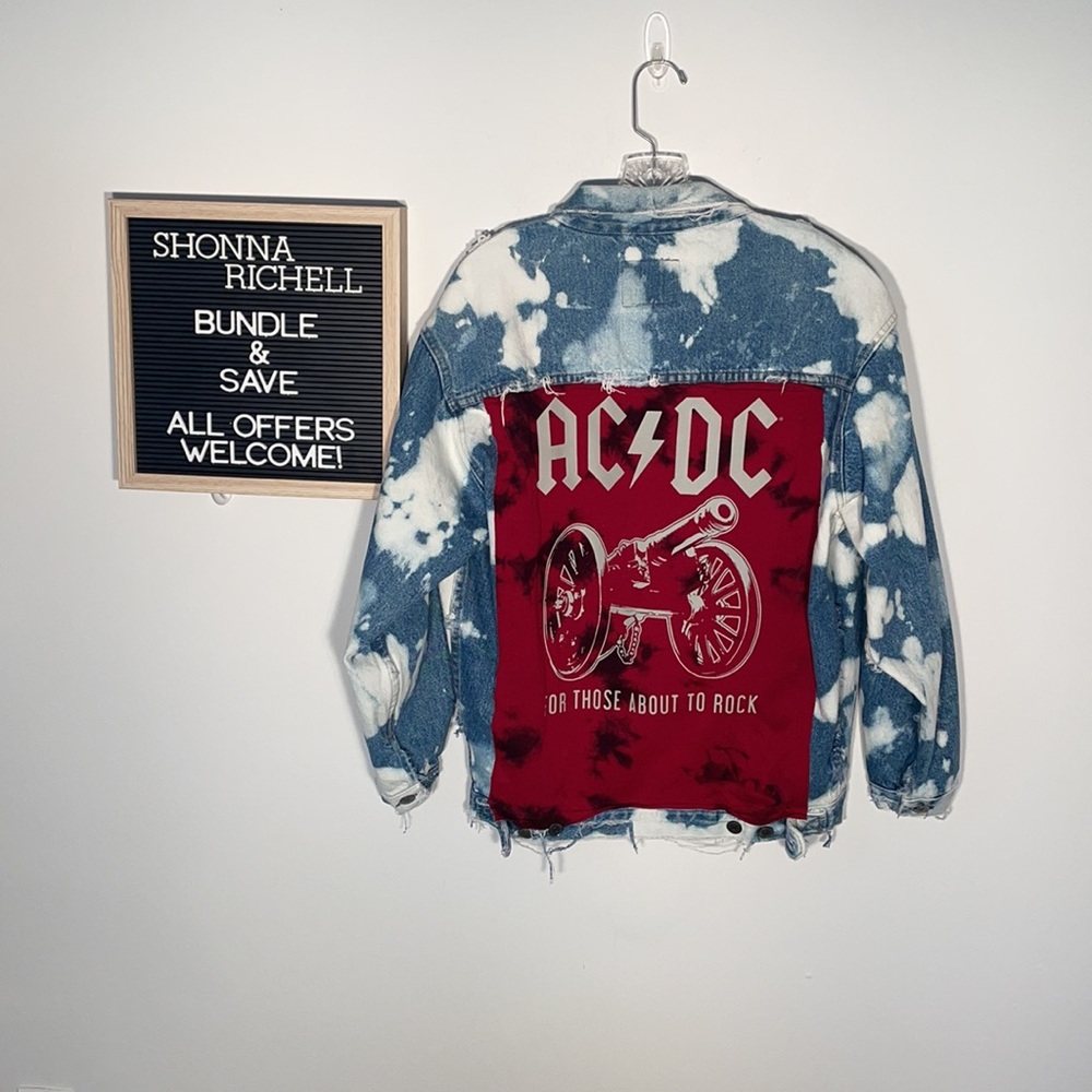 Vintage Custom Bleached & Distressed ACDC Denim Jean Jacket